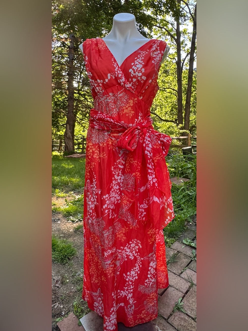 Vintage Andrade Hawaiian Floral Honolulu Maxi Dress Sz 12 Orange Butterflies